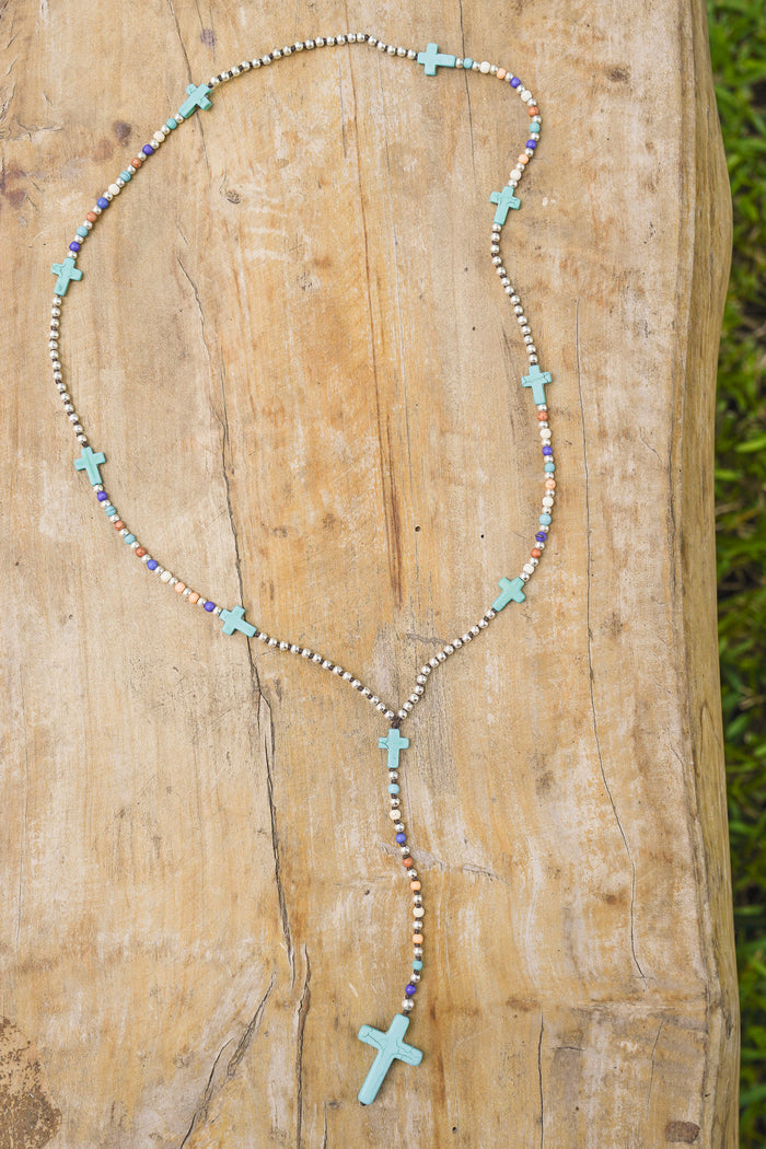 Rainbow Turquoise Cross Alloy Necklace