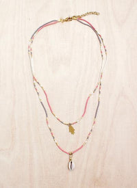 Double Layer Hamsa Shell Necklace