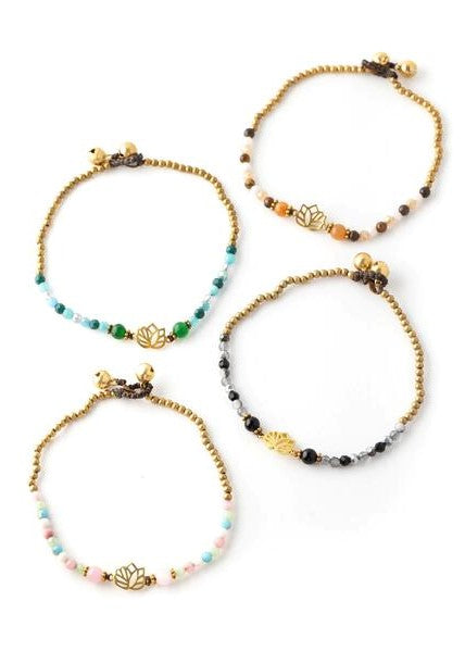 Lotus Stone & Gold Anklet 4-Pack
