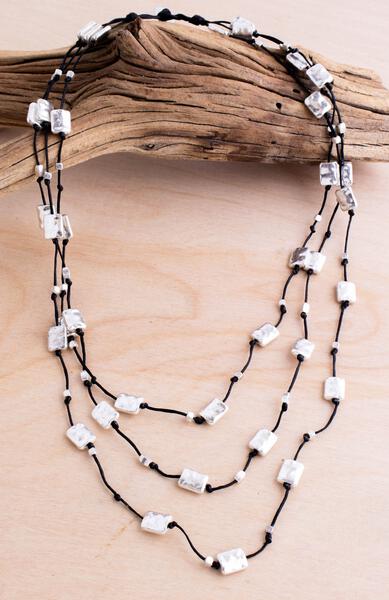 Triple Strand Rectangle Alloy Necklace