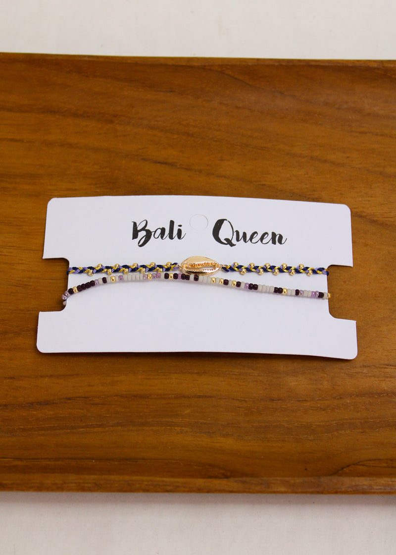 Braided Crystal Cowrie 2 Pack Bracelets | Shop Bali Queen