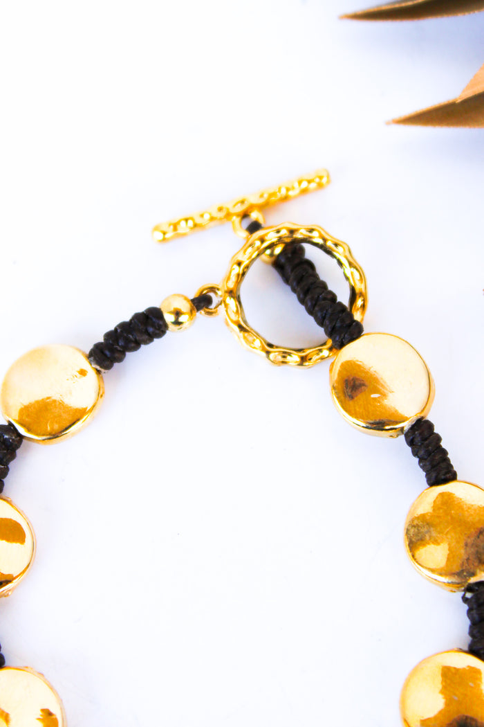 Hammered Circle Gold Alloy SS Bracelet #5