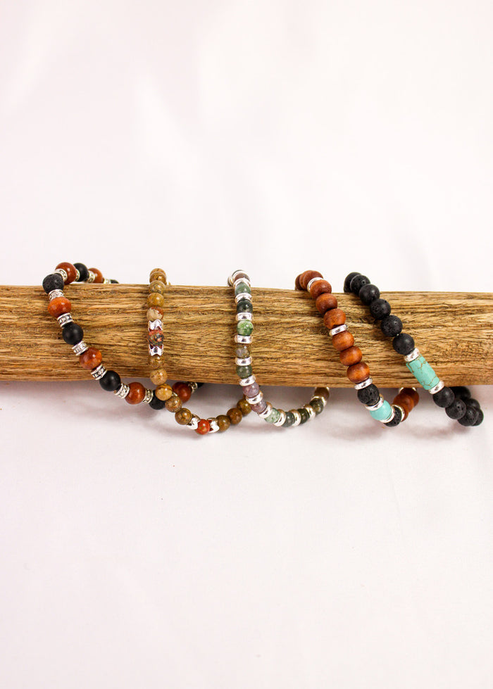 Men's Wood & Lava Stone Stretch Bracelet