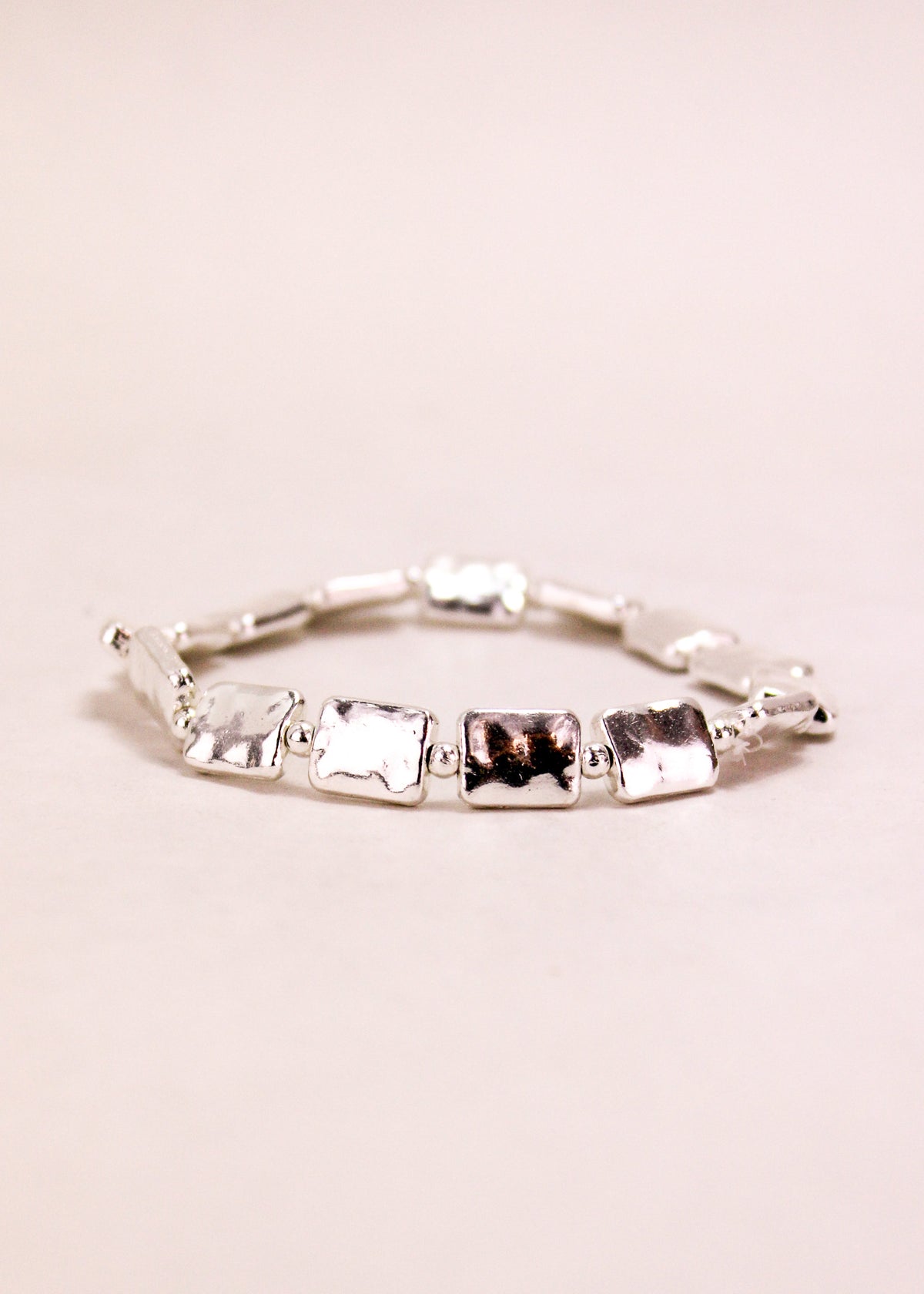Hammered Rectangle & Dot Alloy Stretch Bracelet #22