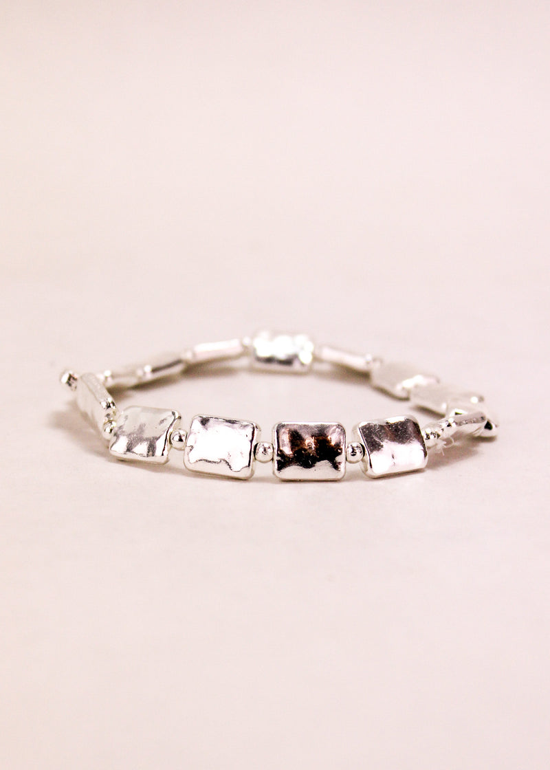 Hammered Rectangle & Dot Alloy Stretch Bracelet #22