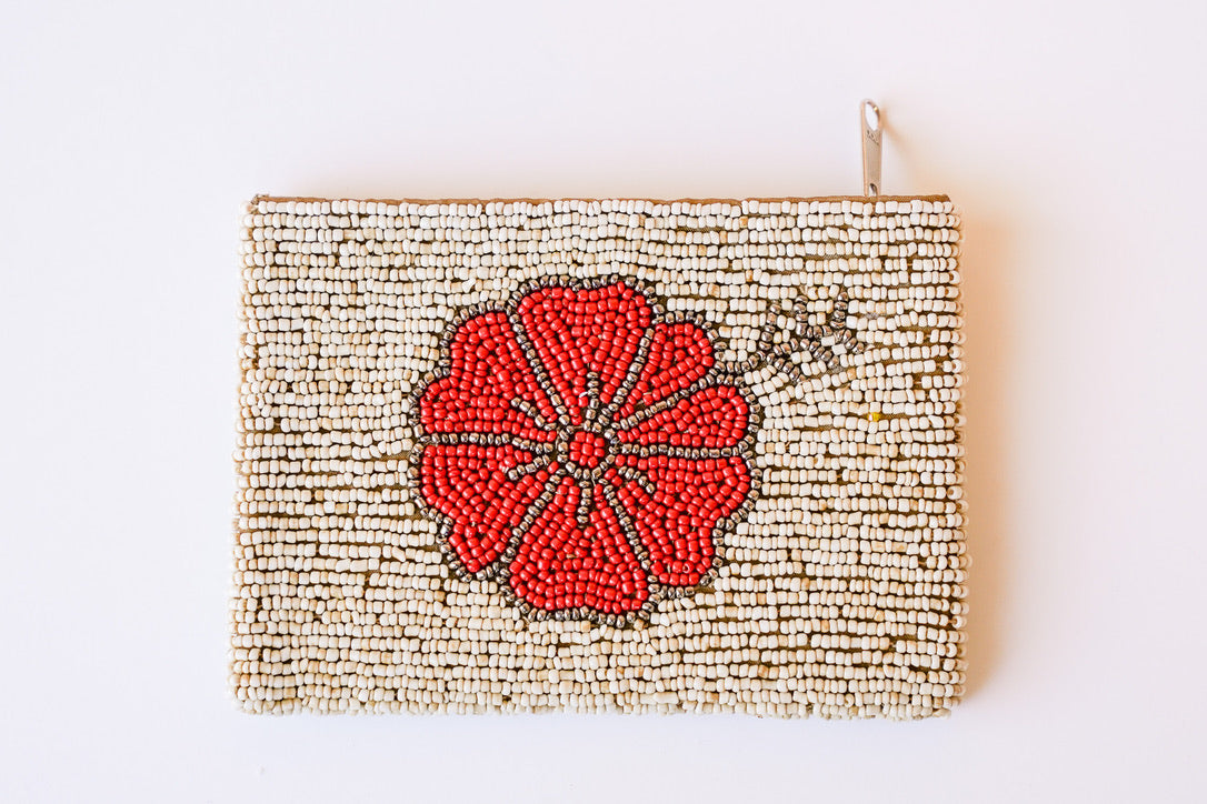 Hibiscus Beaded Coin Bag