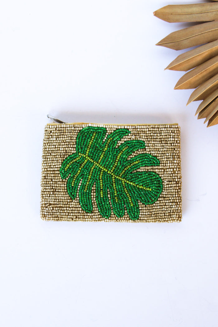 Palm Beaded Coin Bag