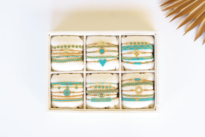 Crystal 5 Pack Pull Bracelet Tray (Turquoise) | Shop Bali Queen