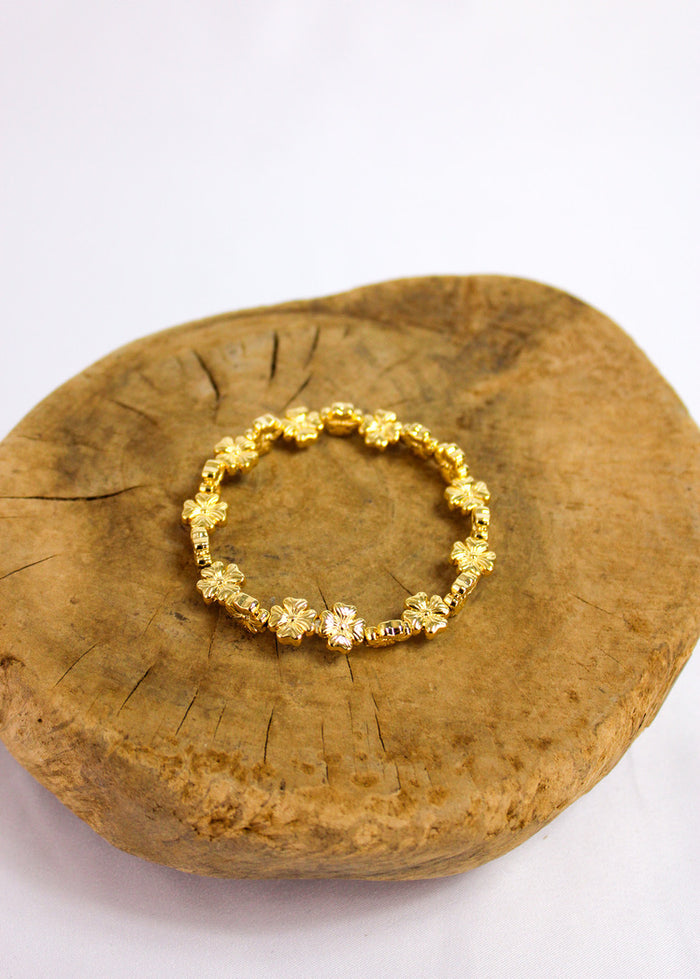 Hibiscus Flower Gold Alloy Stretch Bracelet #2
