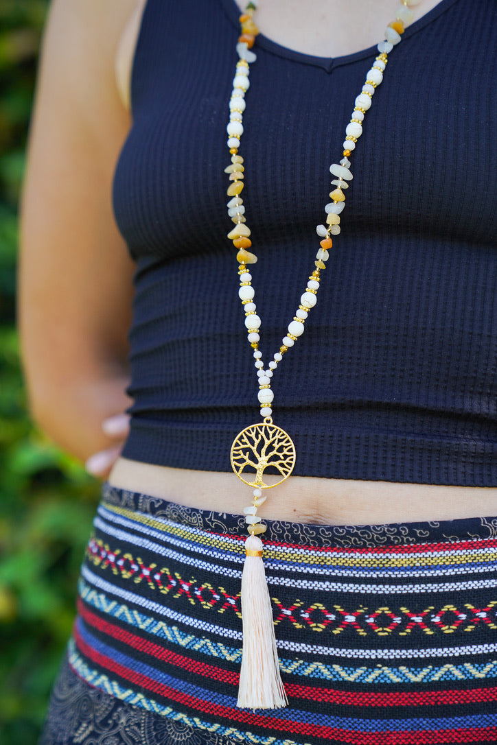 Tree of Life Stone Tassel Necklace