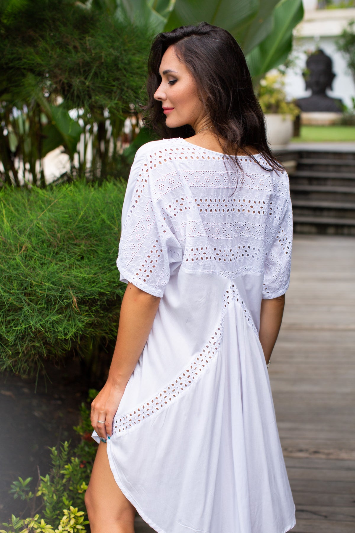 v neck, eyelet, midi dress, bali queen, coco rose, rayon, new arrival