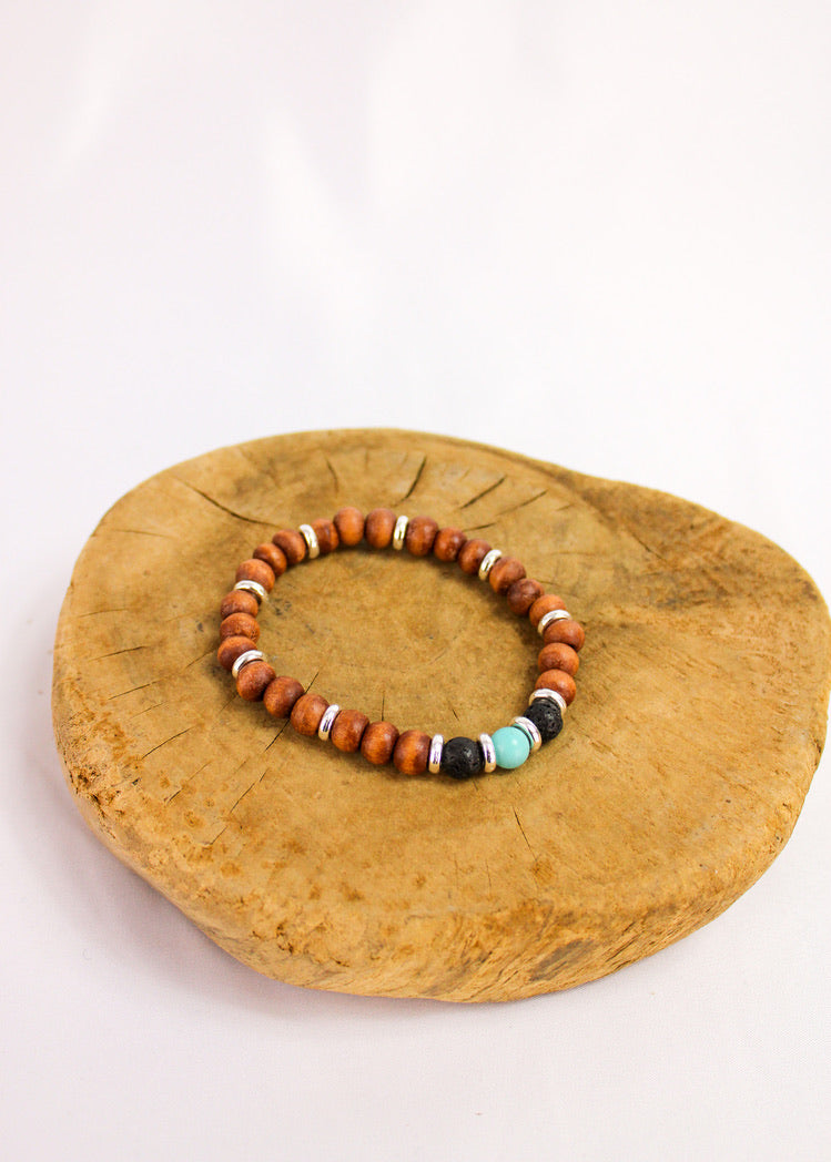 Men's Wood & Stone Stretch Bracelet