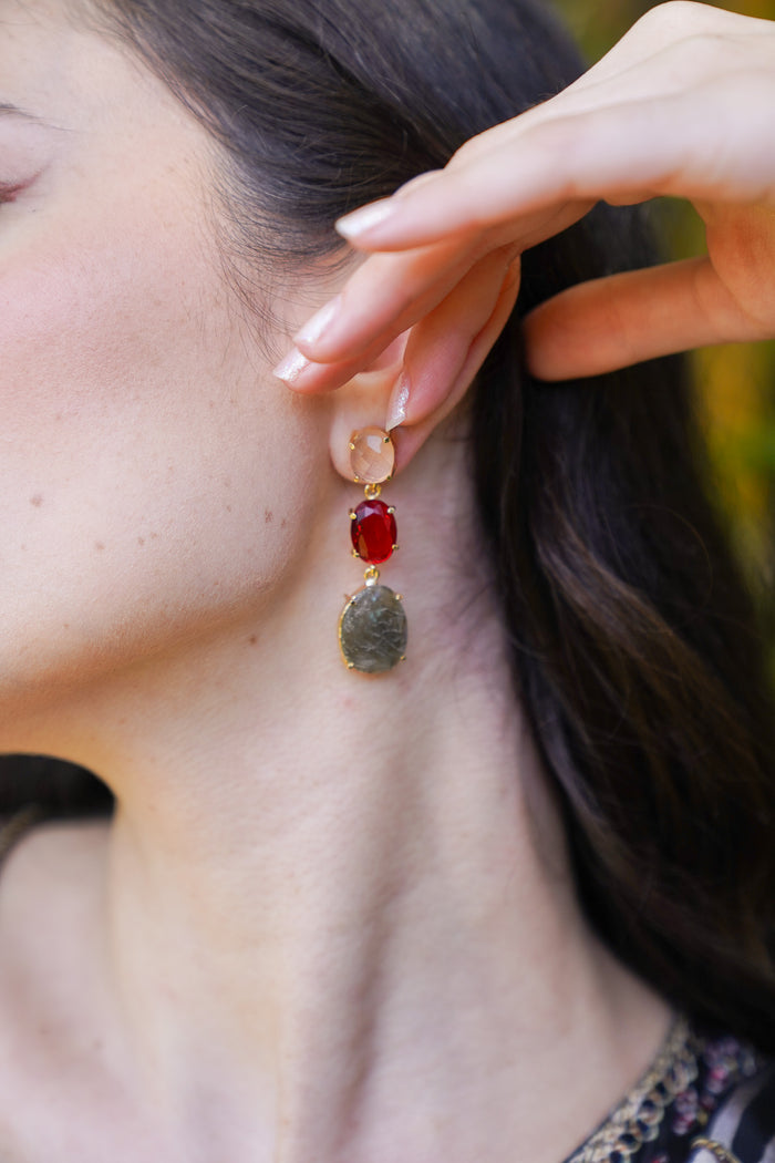 Dasha Labradorite & Ruby Earring