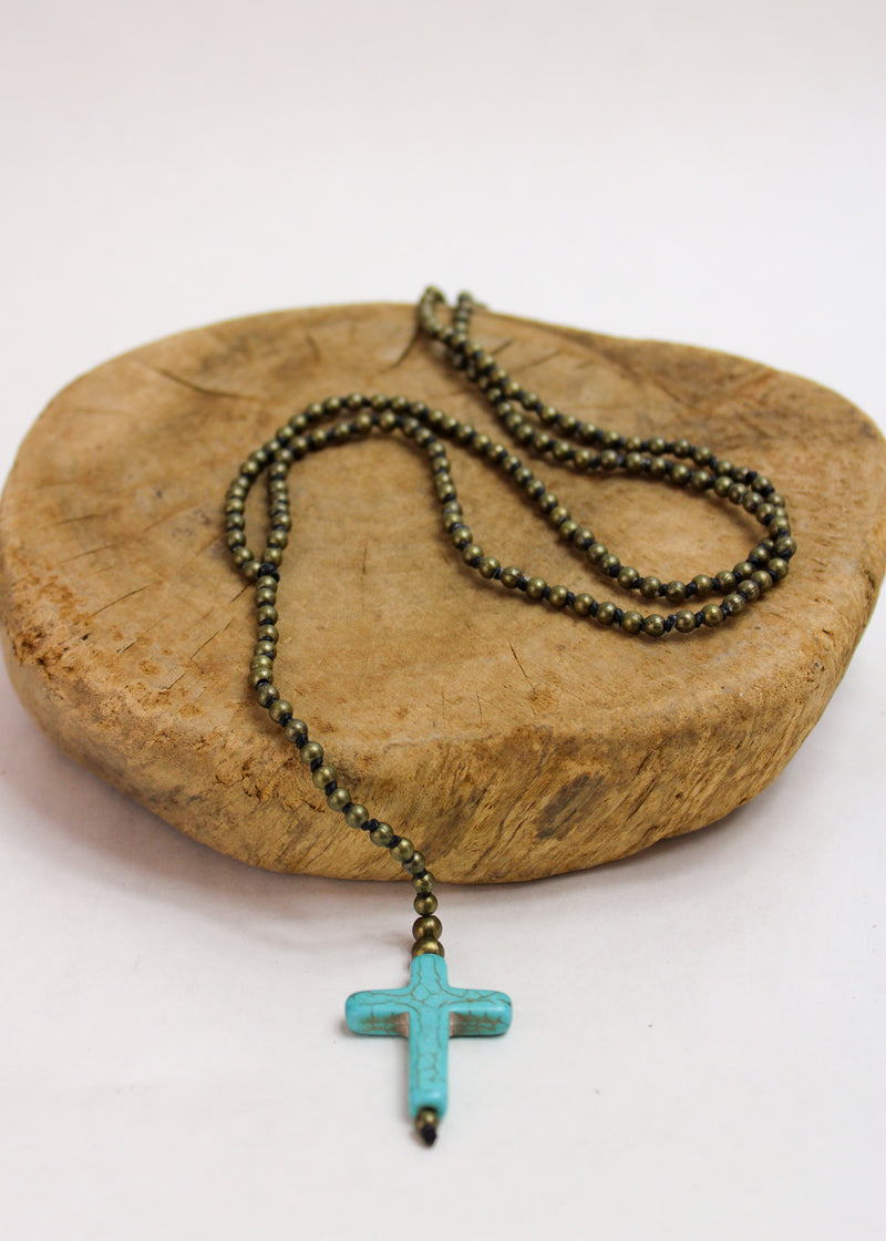 Turquoise Cross Alloy Necklace