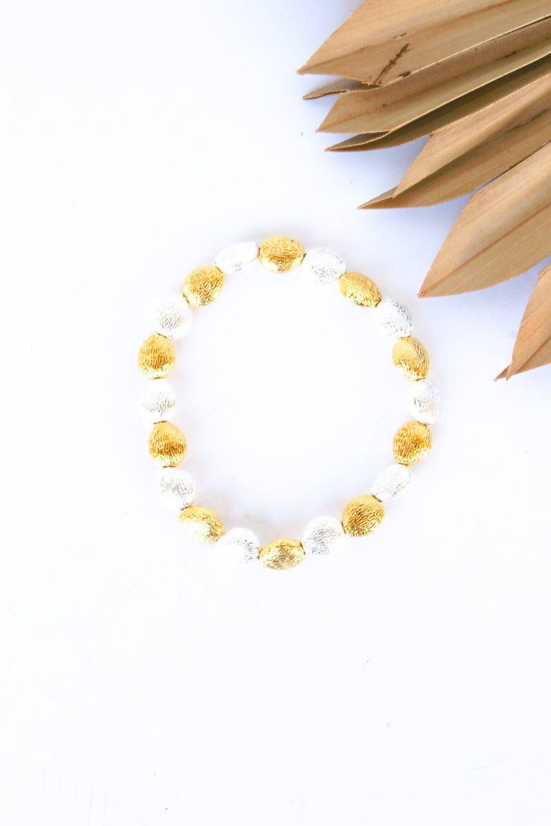 Brushed Oval Silver and Gold Plated Alloy Stretch Bracelet | Shop Bali Queen