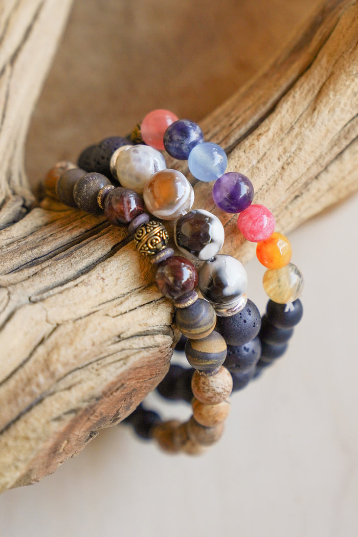 Unisex Lava Stone and Howlite Stretch Bracelet | Shop Bali Queen