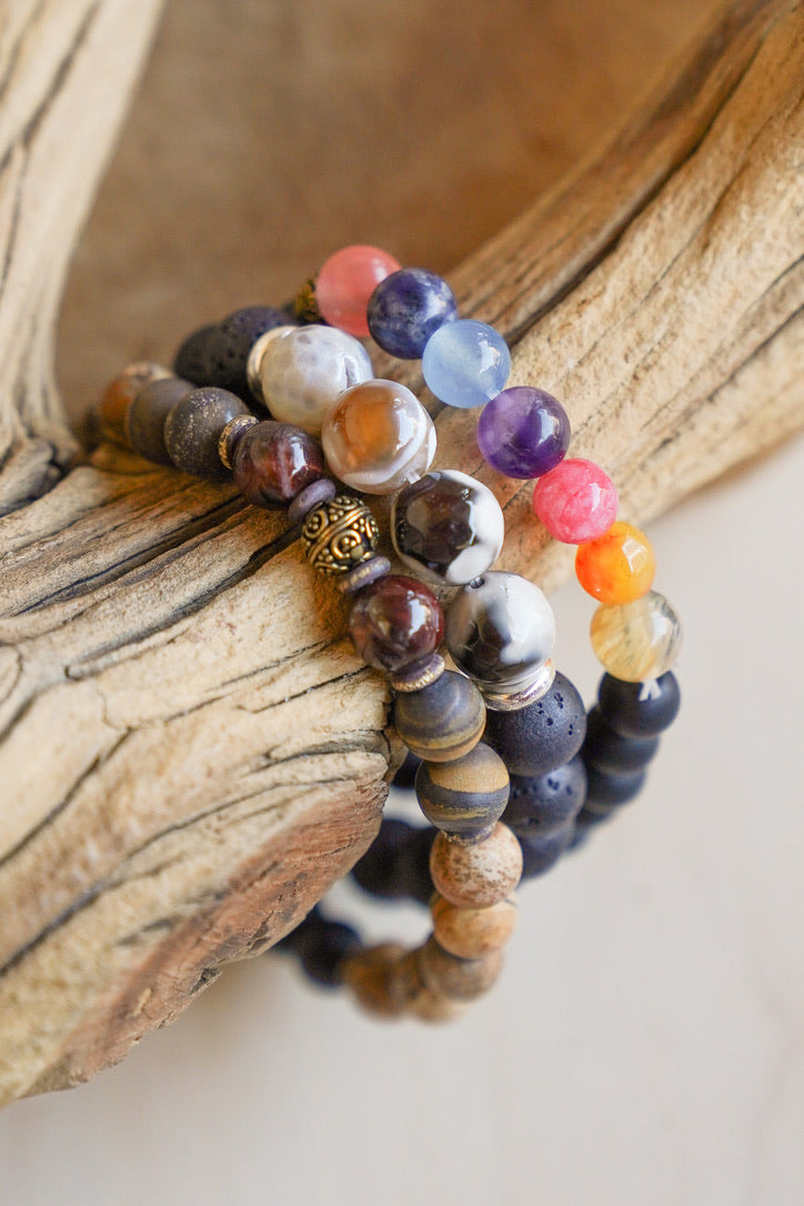 Unisex Lava Stone and Howlite Stretch Bracelet | Shop Bali Queen