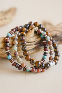 Unisex Wood & Turquoise Stone Stretch Bracelet