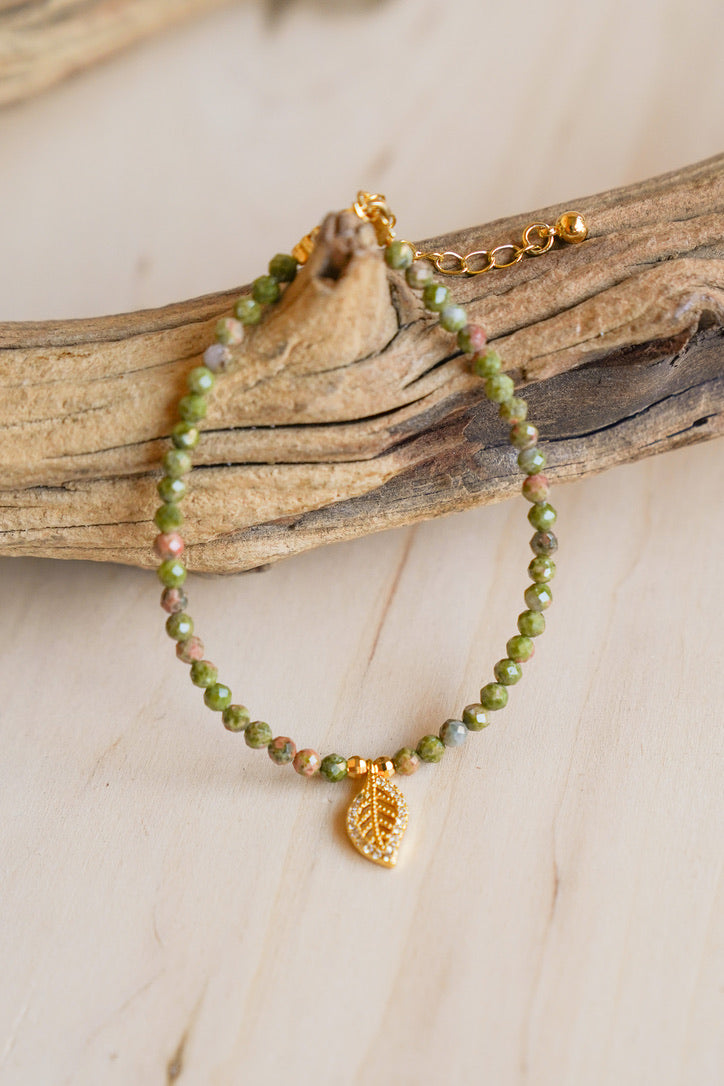 Leaf Unakite Stone Bracelet