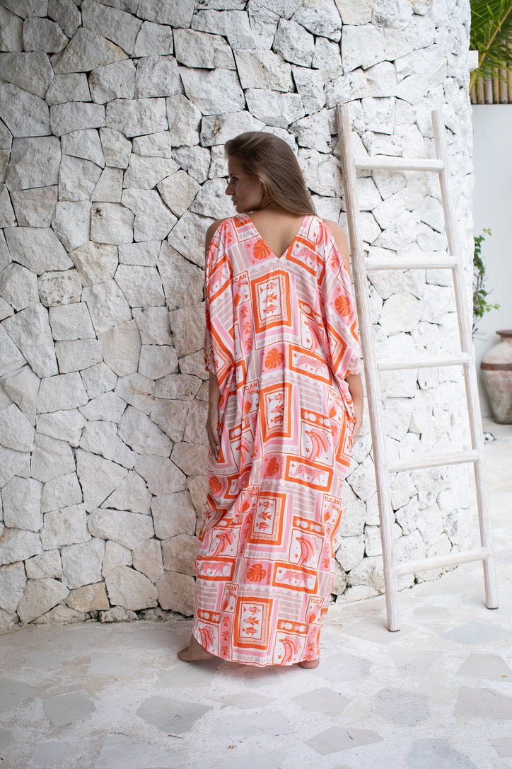 Isla Open Shoulder Ruffle Caftan | Shop Bali Queen