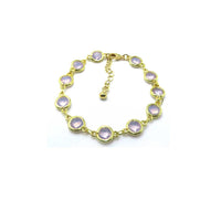 A gold-plated bracelet featuring eight round, bezel-set light purple gemstones, displayed on a clean white background with a product code 'CHB0033-08' printed in the corners.