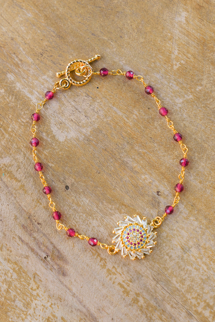 18K Toggle Sun Rhodonite Bracelet