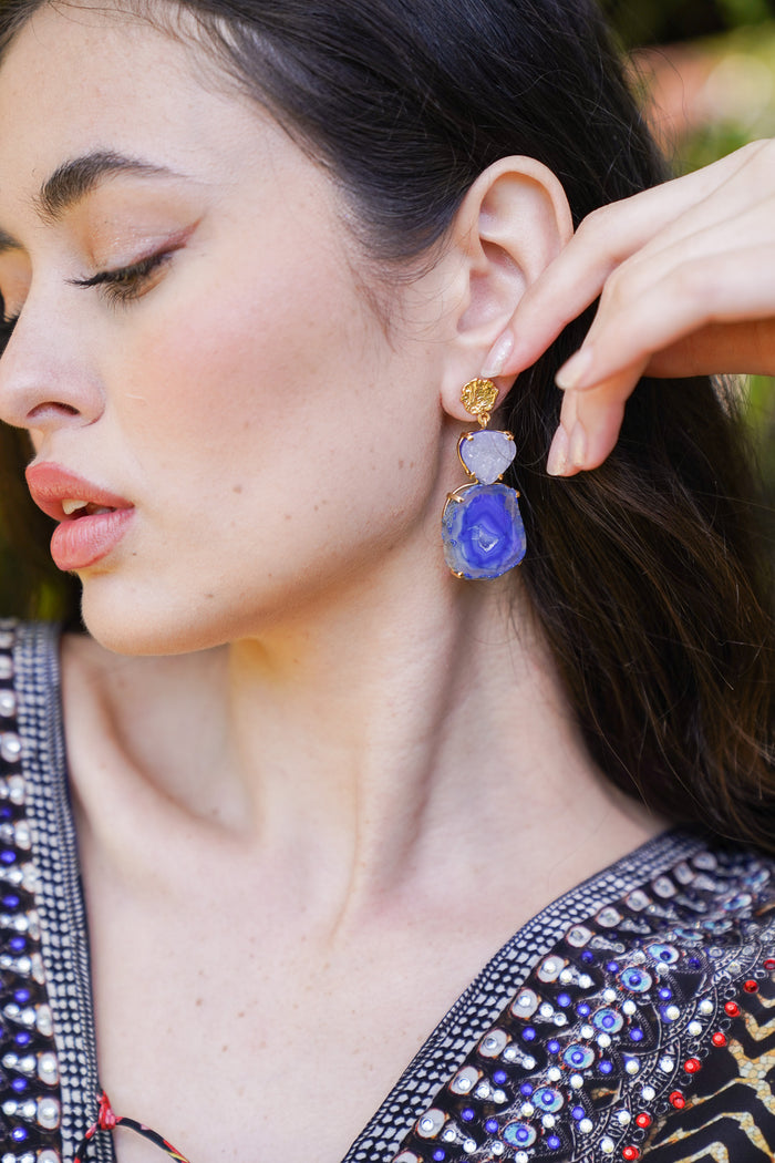 Dasha Navy Druzy Quartz Earring | Shop Bali Queen