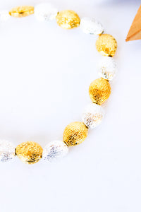 Brushed Oval Silver and Gold Plated Alloy Stretch Bracelet