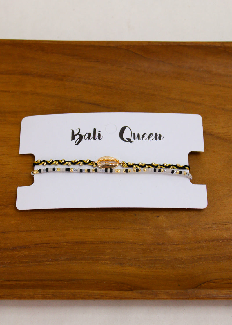 Braided Crystal Cowrie 2 Pack Bracelets | Shop Bali Queen