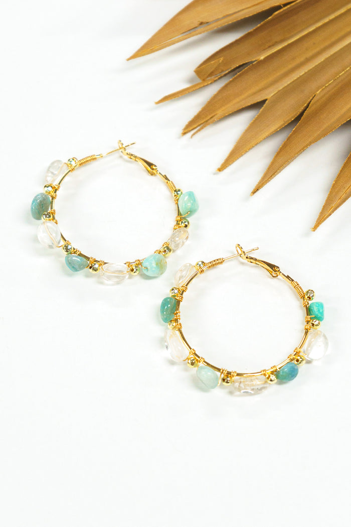 Beach Pebbles Stone & Crystal Hoop Earring | Shop Bali Queen