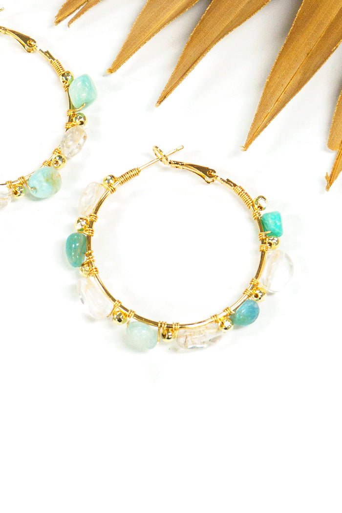 Beach Pebbles Stone & Crystal Hoop Earring | Shop Bali Queen