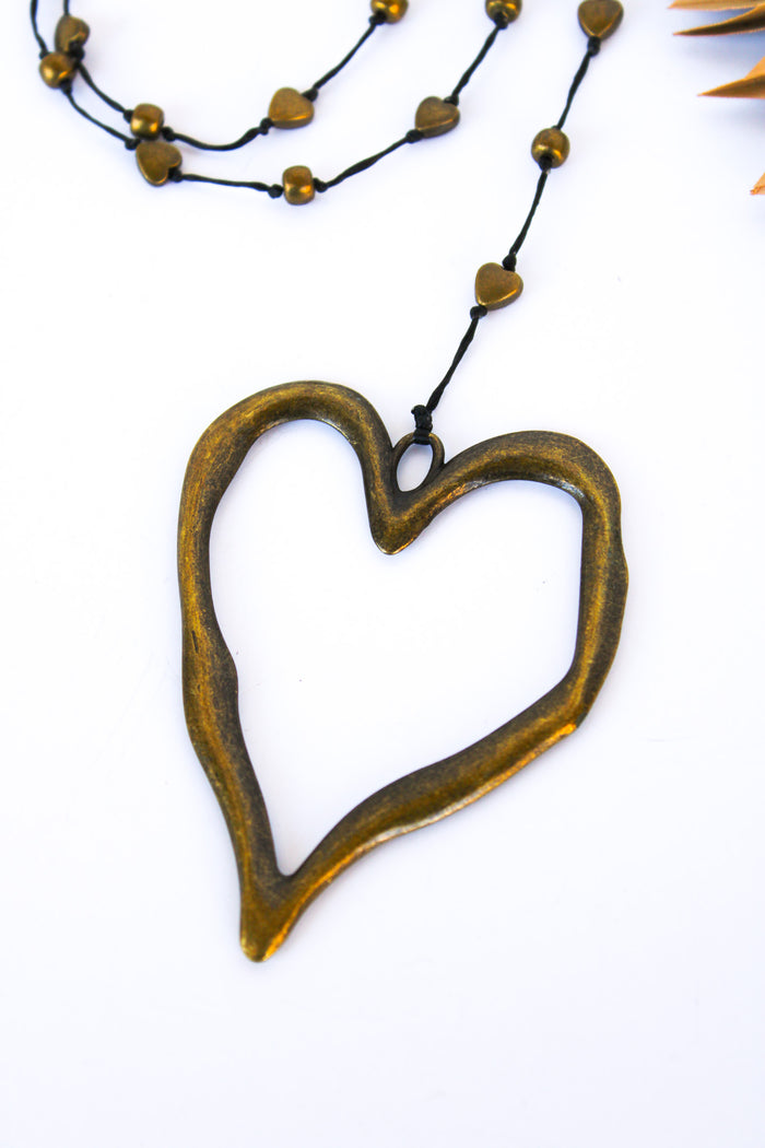 Bronze Open Heart Alloy Necklace