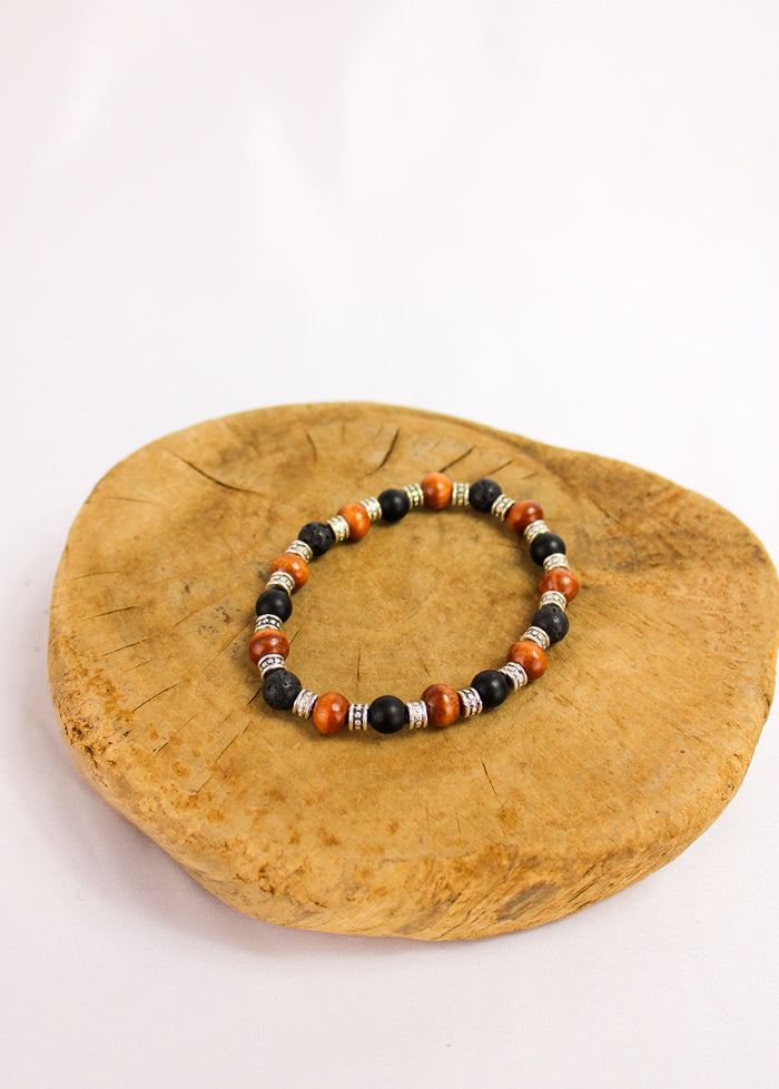 Unisex Wood & Lava Stone Stretch Bracelet | Shop Bali Queen