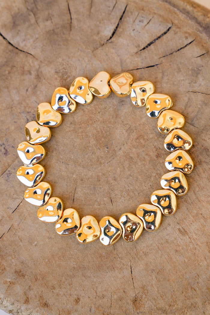Hammered Heart Gold Alloy Stretch Bracelet #4 | Shop Bali Queen