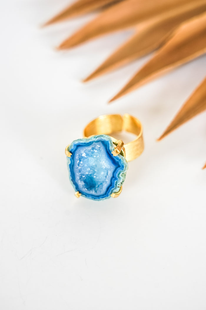 Dasha Blue Druzy Agate Ring | Shop Bali Queen