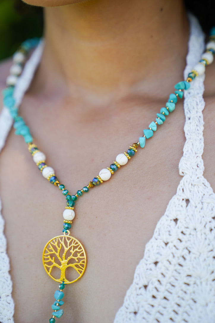 Tree of Life Stone Tassel Necklace