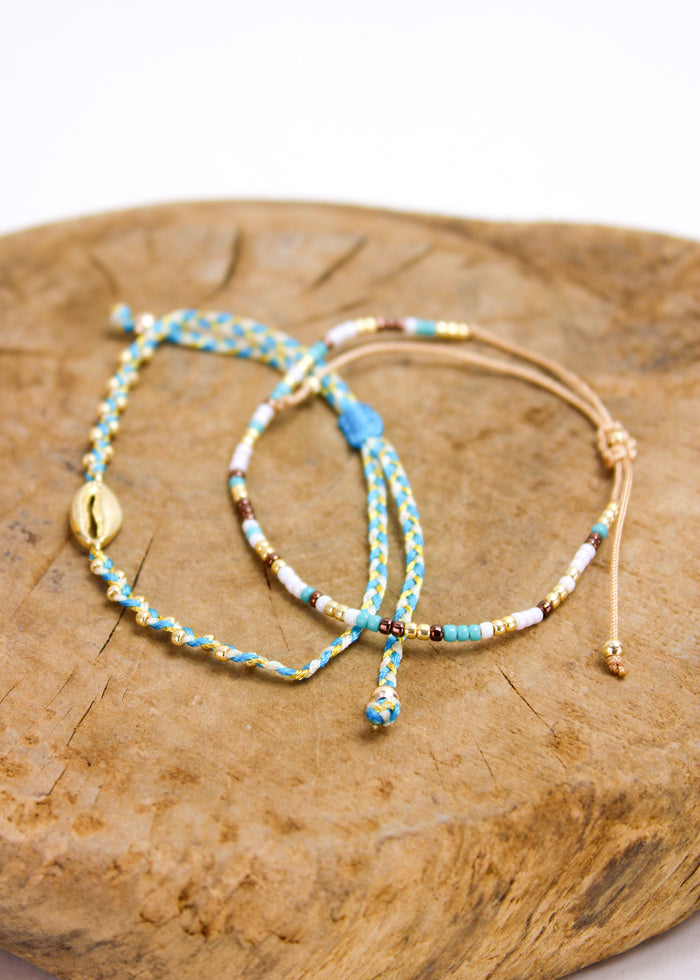 Braided Crystal Cowrie 2 Pack Bracelets | Shop Bali Queen
