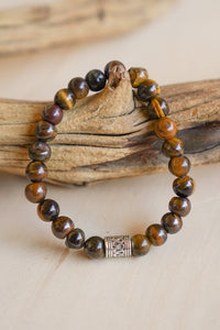 Unisex Etched Tigers Eye Stretch Bracelet