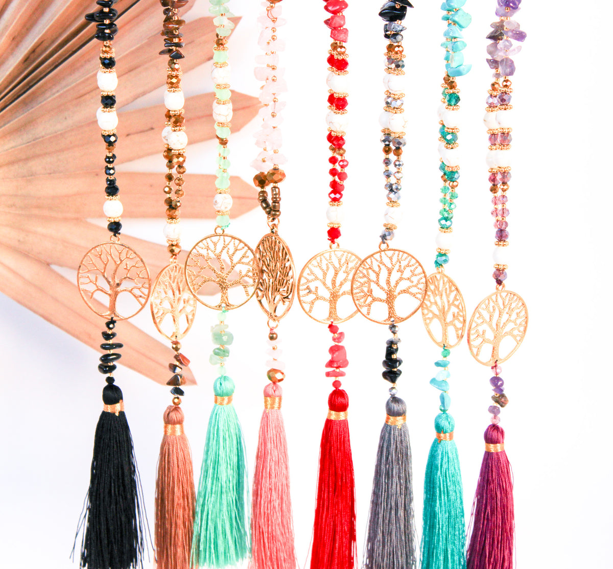 Tree of Life Stone Tassel Necklace