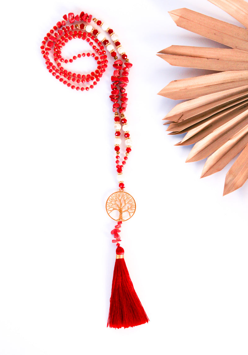 Tree of Life Stone Tassel Necklace