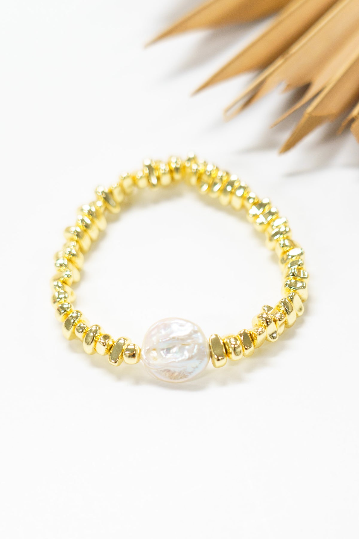 Golden Pebble Pearl Stretch Bracelet | Shop Bali Queen