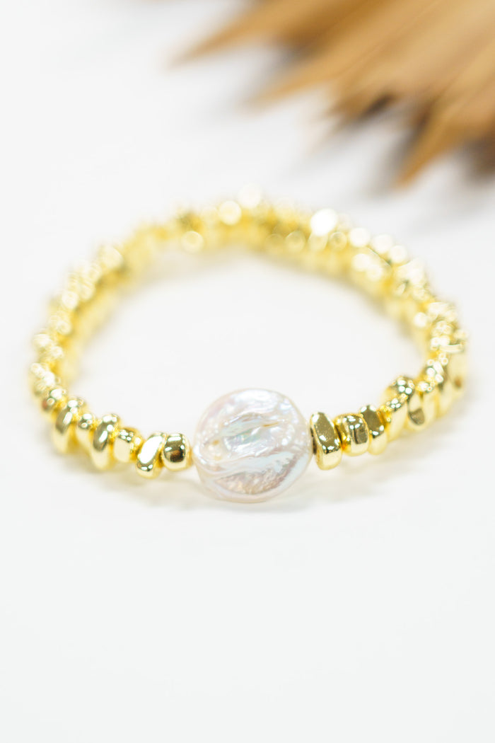 Golden Pebble Pearl Stretch Bracelet | Shop Bali Queen