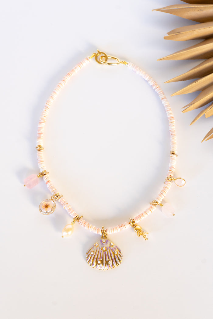 Heishi Bead Scallop Charm Necklace | Shop Bali Queen