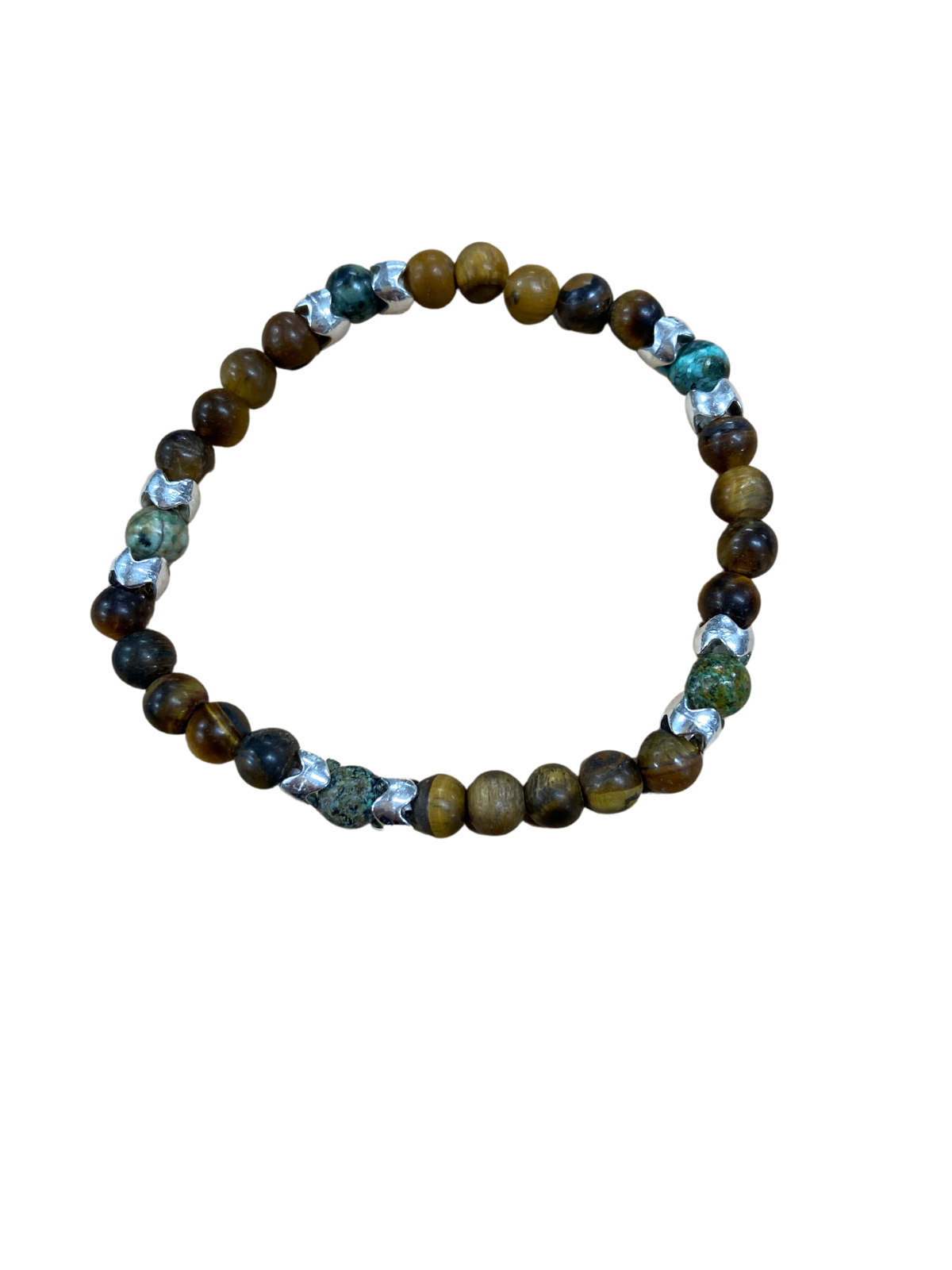 Unisex Tiger Eye & Jasper Alloy Stretch Bracelet