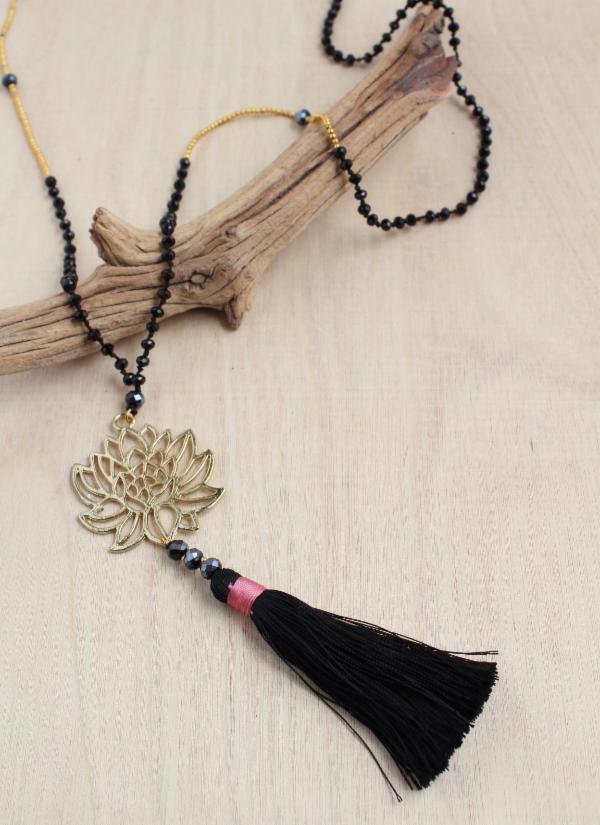 Crystal Lotus Tassel Necklace