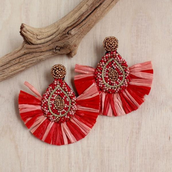 GOLD SEA & SAND EARRINGS RED TASSELS