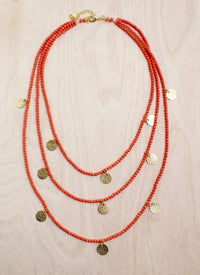 Thai Triple Strand Golden Coin Necklace