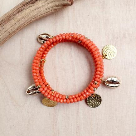 Thai Disc and Shell Coil Bracelet