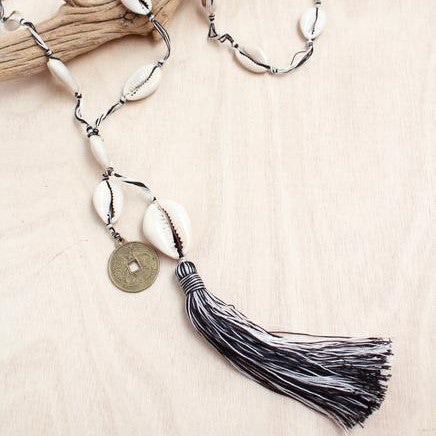 Shelly Coin Tassel Necklace