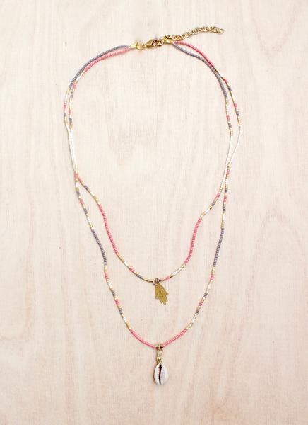 Double Layer Hamsa Shell Necklace